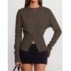 ZESICA Women’s Fall Zipper Pullover Sweaters 2026 Cozy Ribbed Knit Tops(Brown)