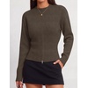 ZESICA Women’s Fall Zipper Pullover Sweaters 2026 Cozy Ribbed Knit Tops(Brown)