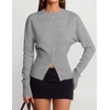 ZESICA Women’s Fall Zipper Pullover Sweaters 2026 Cozy Ribbed Knit Tops(Grey)