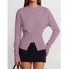 ZESICA Women’s Fall Zipper Pullover Sweaters 2026 Cozy Ribbed Knit Tops(Purple)