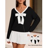 ZESICA Womens Long Sleeve Bow Sweaters Pullover Knit Tops 2026 Fall Clothes(Black)