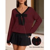ZESICA Womens Long Sleeve Bow Sweaters Pullover Knit Tops 2026 Fall Clothes(Burgundy)