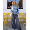 ZESICA Womens Striped Fall Winter Sweaters Oversize Cozy Casual Work Outfit(Blue)