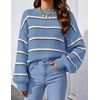 ZESICA Womens Striped Fall Winter Sweaters Oversize Cozy Casual Work Outfit(Blue)