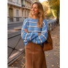ZESICA Womens Striped Fall Winter Sweaters Oversize Cozy Casual Work Outfit(Blue)
