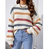 ZESICA Womens Striped Fall Winter Sweaters Oversize Cozy Casual Work Outfit(Ivory)