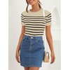 ZESICA Women’s Striped Short Sleeve Ribbed Knit Fitted T Shirts(Almond)