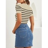 ZESICA Women’s Striped Short Sleeve Ribbed Knit Fitted T Shirts(Almond)