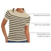 ZESICA Women’s Striped Short Sleeve Ribbed Knit Fitted T Shirts(Almond)