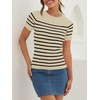 ZESICA Women’s Striped Short Sleeve Ribbed Knit Fitted T Shirts(Almond)