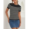 ZESICA Women’s Striped Short Sleeve Ribbed Knit Fitted T Shirts(Black)