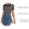 ZESICA Women’s Striped Short Sleeve Ribbed Knit Fitted T Shirts(Black)