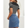 ZESICA Women’s Striped Short Sleeve Ribbed Knit Fitted T Shirts(Black)