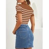 ZESICA Women’s Striped Short Sleeve Ribbed Knit Fitted T Shirts(Brown)