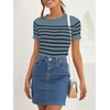 ZESICA Women’s Striped Short Sleeve Ribbed Knit Fitted T Shirts(Darkblue)