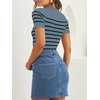 ZESICA Women’s Striped Short Sleeve Ribbed Knit Fitted T Shirts(Darkblue)