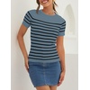 ZESICA Women’s Striped Short Sleeve Ribbed Knit Fitted T Shirts(Darkblue)