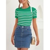 ZESICA Women’s Striped Short Sleeve Ribbed Knit Fitted T Shirts(Green)