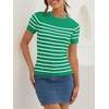 ZESICA Women’s Striped Short Sleeve Ribbed Knit Fitted T Shirts(Green)