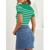 ZESICA Women’s Striped Short Sleeve Ribbed Knit Fitted T Shirts(Green)
