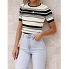 ZESICA Women’s Striped Short Sleeve Ribbed Knit Fitted T Shirts(Ivory)