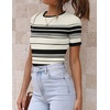 ZESICA Women’s Striped Short Sleeve Ribbed Knit Fitted T Shirts(Ivory)