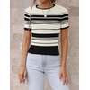 ZESICA Women’s Striped Short Sleeve Ribbed Knit Fitted T Shirts(Ivory)