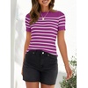 ZESICA Women’s Striped Short Sleeve Ribbed Knit Fitted T Shirts(Magenta)