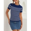ZESICA Women’s Striped Short Sleeve Ribbed Knit Fitted T Shirts(Navy)