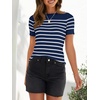 ZESICA Women’s Striped Short Sleeve Ribbed Knit Fitted T Shirts(Navy)