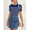 ZESICA Women’s Striped Short Sleeve Ribbed Knit Fitted T Shirts(Navy)