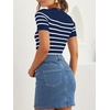 ZESICA Women’s Striped Short Sleeve Ribbed Knit Fitted T Shirts(Navy)