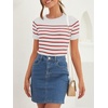 ZESICA Women’s Striped Short Sleeve Ribbed Knit Fitted T Shirts(Red)