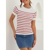 ZESICA Women’s Striped Short Sleeve Ribbed Knit Fitted T Shirts(Red)