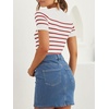 ZESICA Women’s Striped Short Sleeve Ribbed Knit Fitted T Shirts(Red)