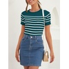 ZESICA Women’s Striped Short Sleeve Ribbed Knit Fitted T Shirts(Teal)