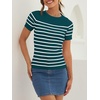 ZESICA Women’s Striped Short Sleeve Ribbed Knit Fitted T Shirts(Teal)