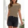 ZESICA Women’s Striped Short Sleeve Ribbed Knit Fitted T Shirts(Toffee)