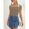 ZESICA Women’s Striped Short Sleeve Ribbed Knit Fitted T Shirts(Toffee)