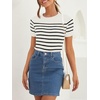 ZESICA Women’s Striped Short Sleeve Ribbed Knit Fitted T Shirts(White)