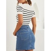 ZESICA Women’s Striped Short Sleeve Ribbed Knit Fitted T Shirts(White)