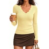 ZESICA Fall V Neck Sweaters for Women Long Sleeve Ribbed Knit Tops(Light Yellow)