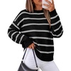 ZESICA Women’s 2026 Casual Long Sleeve Striped Pullover Sweaters(Black)