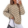 ZESICA Women’s 2026 Casual Long Sleeve Striped Pullover Sweaters(Brown)