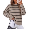 ZESICA Women’s 2026 Casual Long Sleeve Striped Pullover Sweaters(Khaki)
