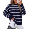 ZESICA Women’s 2026 Casual Long Sleeve Striped Pullover Sweaters(Navy)