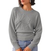 ZESICA Womens 2026 Fall Long Sleeve Floral Ruched Cute Sweaters(Grey)