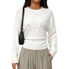 ZESICA Womens 2026 Fall Long Sleeve Floral Ruched Cute Sweaters(White)