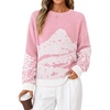 ZESICA Women’s 2026 Fall Winter Crewneck Oversized Printed Sweaters(Pink)