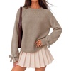 ZESICA Womens Fall Cute Bow Cable Knit Pullover Cozy Sweaters(Camel)